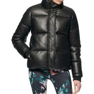 Andrew Marc black faux leather puffer jacket